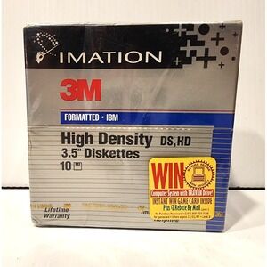 Imation 3M High Density DS HD IBM Formatted 3.5" Diskettes 10 Floppy Discs.